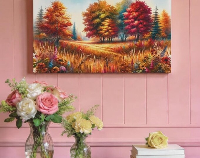 Autumn Landscape Canvas: Cinnamon Park Matte Wall Art (30x15)
