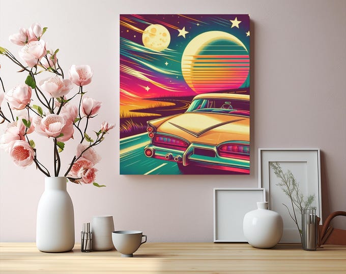 Retro Dream Ride Canvas Wall Art: Nostalgic Car Club Decor