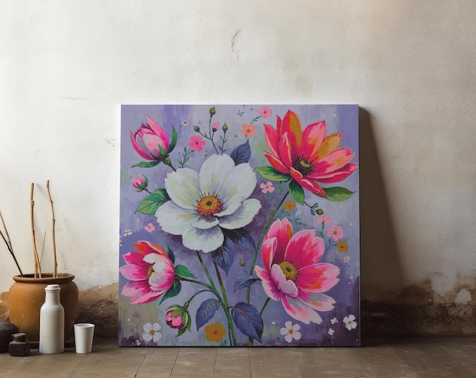 Pink and White Floral Bouquet Matte Canvas | Elegant Home Decor 14x14