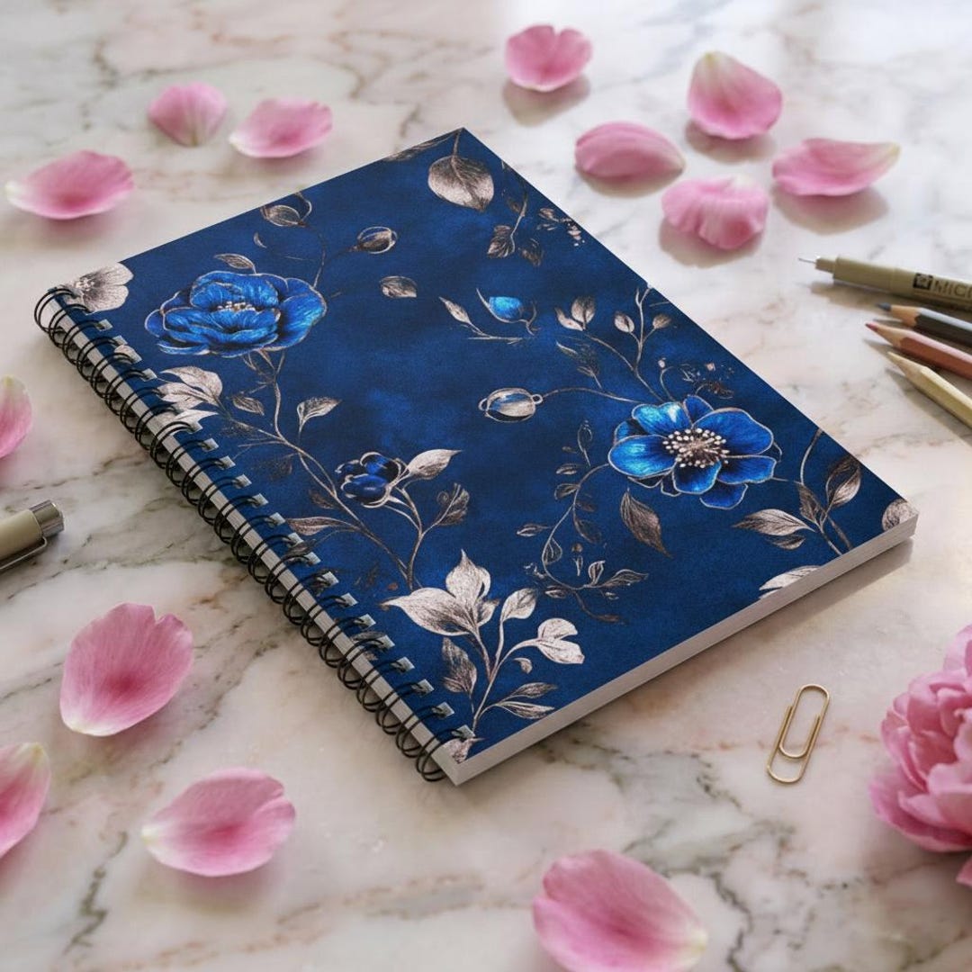 Blue Floral Pattern Spiral Notebook | Ruled Lined Journal - Etsy