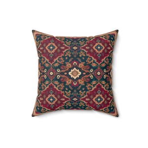 Burgundy Quilt Spun Polyester Square Pillow - Bohemian Patterned Pillow, Living Room Accent, Bedroom Throw Pillow, Reading Nook Decor Pillow