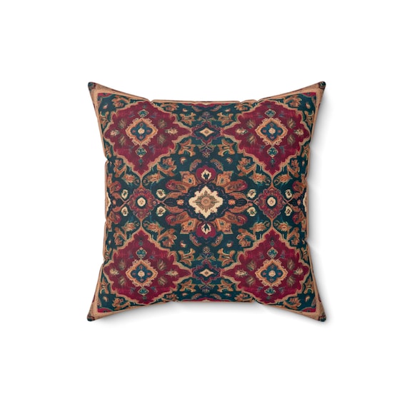 Burgundy Bohemian Pillow Cover: Spun Polyester Accent Pillow, 16x16