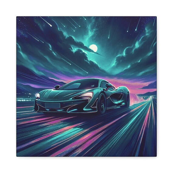 Retro Automobile Canvas Art: Abstract Landscape Garage Decor