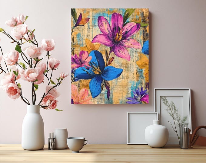 Colorful Floral Canvas, Botanical Wall Art (16x20)