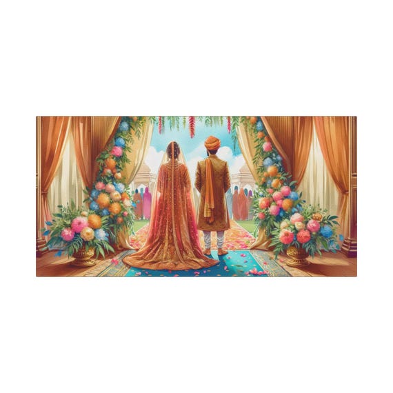 Indian Wedding Canvas Art: Elegant Newlywed Gift, Home Decor