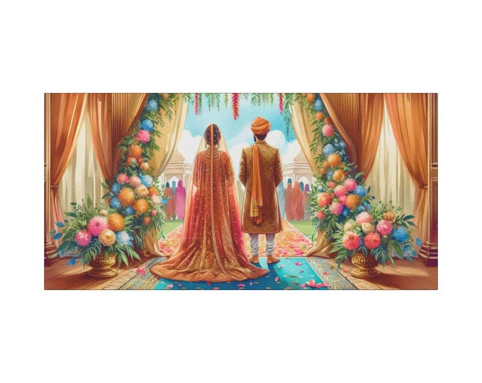 Indian Wedding Canvas Art: Elegant Newlywed Gift, Home Decor