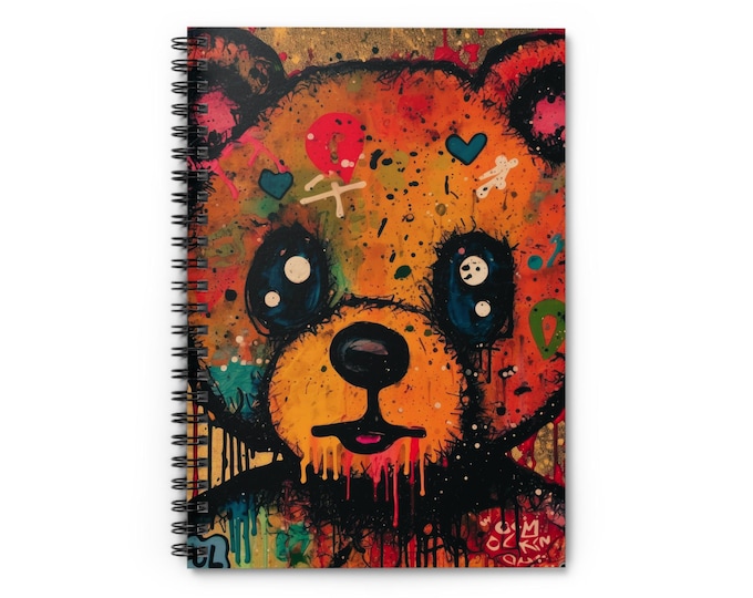 Graffiti Bear Face Spiral Notebook | Ruled Journal