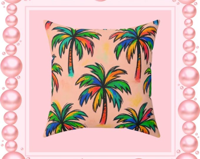 Colorful Palm Tree Pattern Spun Polyester Pillow | Tropical Beach Vibes