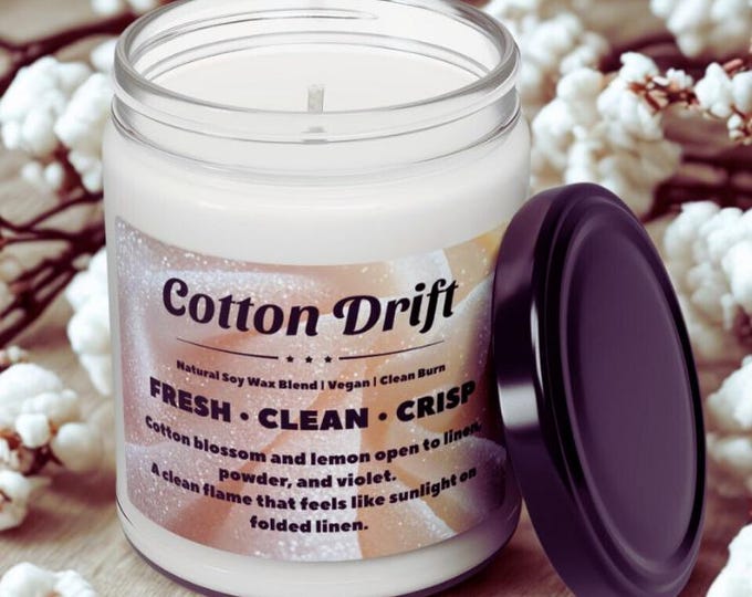 Cotton Drift Natural Soy Wax Candle Jar 9oz | Clean Linen Scent | Hand Poured | Vegan