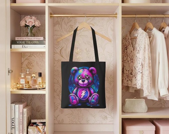 Purple Punk Plushie Tote Bag: Edgy Teddy Bear Design