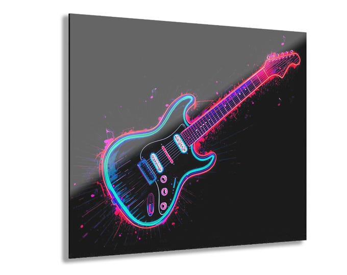 Neon Electric Guitar Acrylic Print | Wall Art