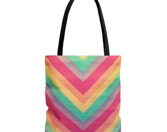 Rainbow Chevron Vibes Tote | Colorful Striped Chevron Bag