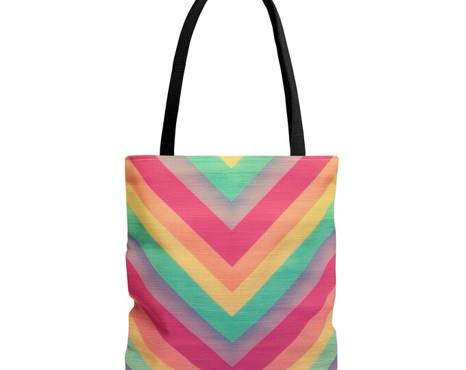 Rainbow Chevron Vibes Tote | Colorful Striped Chevron Bag