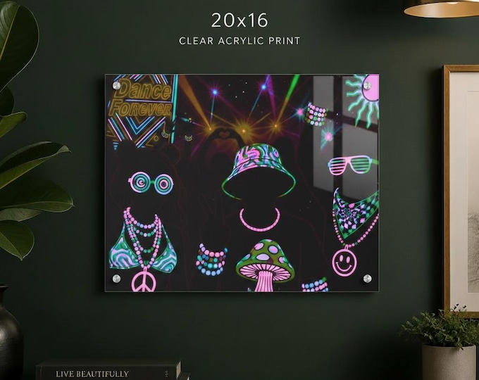 Dance Forever Acrylic Print | Neon Retro Rave Wall Accent