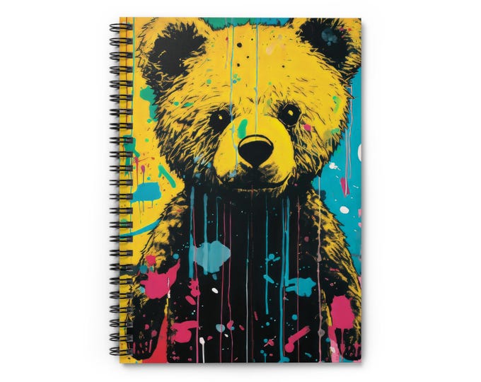 Colorful Grunge Teddy Bear Spiral Notebook | Ruled