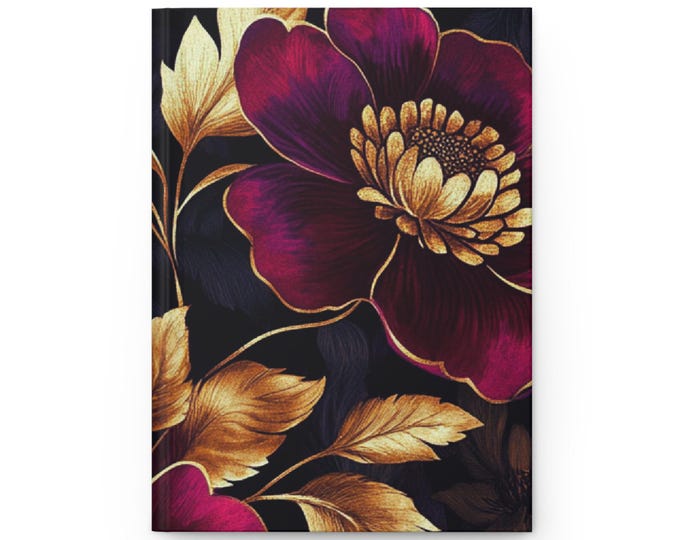 Burgundy Gold Floral Hardcover Journal | Dark Botanical Notebook