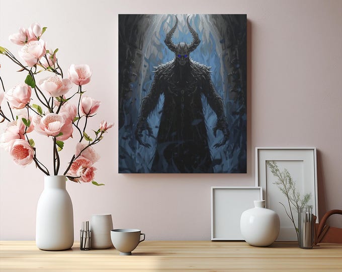 Horned Sentinel Matte Canvas Wall Art: Gothic Fantasy Decor (16x20)