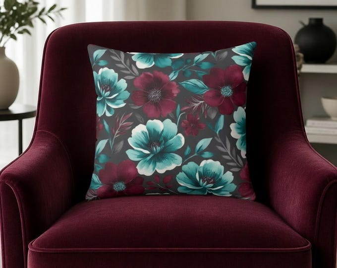 Floral Burnt Tourmaline Spun Polyester Pillow: Elegant Accent Cushion