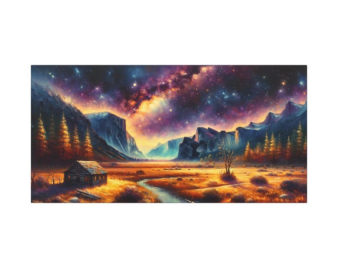 Cosmic Landscape Canvas Art: Embers in the Void, Starry Night Decor (30x15)