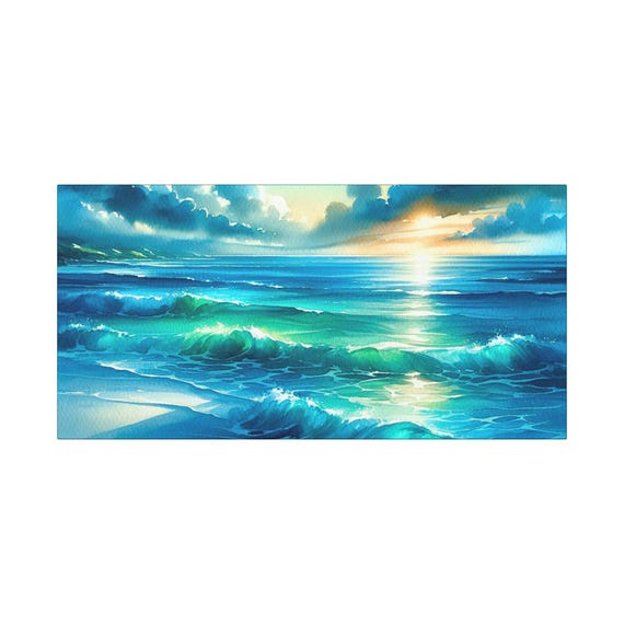 Coastal Canvas Wall Art: Serene Ocean Beachfront Scene, 30x15