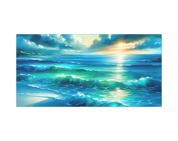 Coastal Canvas Wall Art: Serene Ocean Beachfront Scene, 30x15