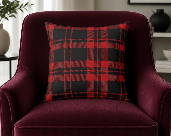 Plaid Square Pillow: Rustic Farmhouse Decor Accent (16x16)