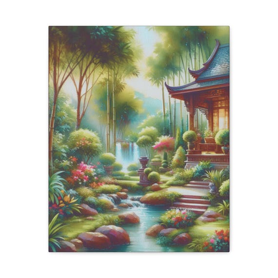 Tranquil Garden Canvas Wall Art: Serene Botanical Landscape (16x20 Canvas Only)