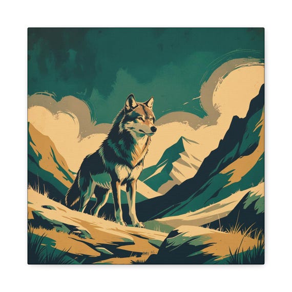Wolf Canvas Wall Art: Mountain Landscape, Nature Decor