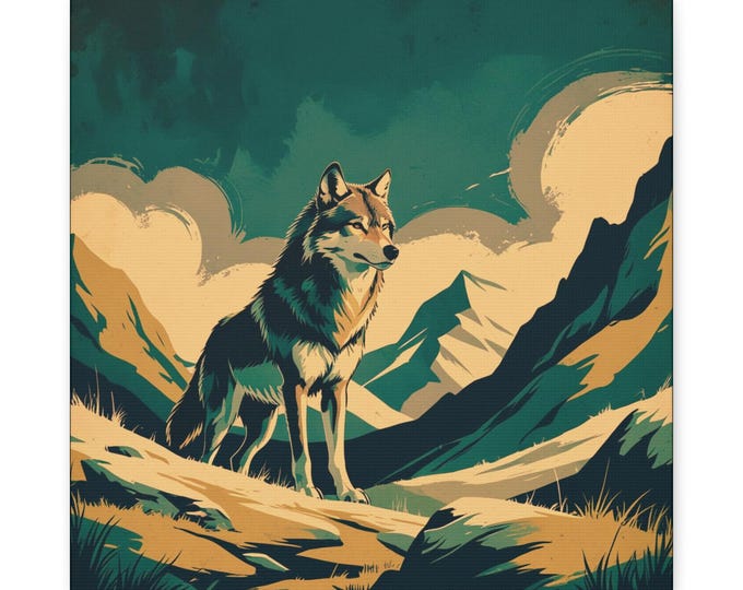Wolf Canvas Wall Art: Mountain Landscape, Nature Decor