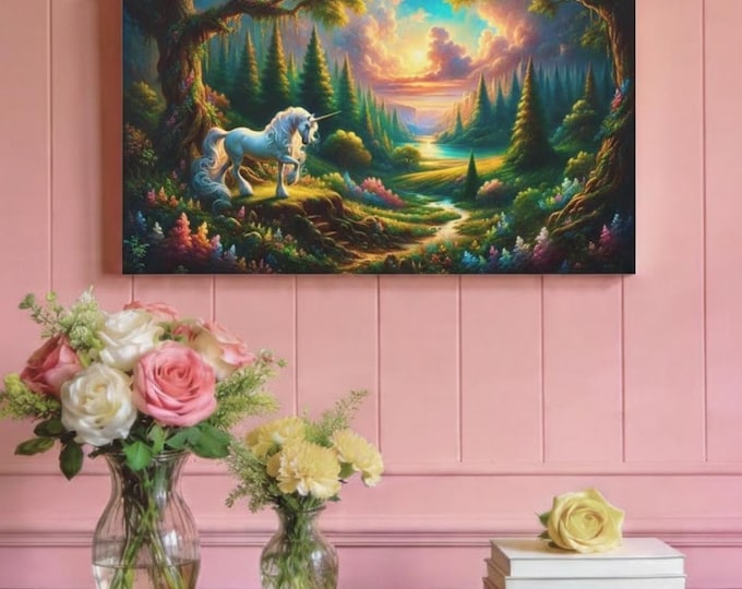 Unicorn Canvas Art: Magical Forest Landscape, Fantasy Home Decor