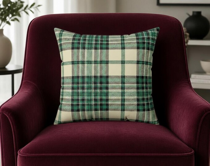 Plaid Farmhouse Pillow: Spun Polyester Accent (16x16)