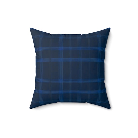 Midnight Blue Plaid Pillow: Spun Polyester Accent Throw Pillow