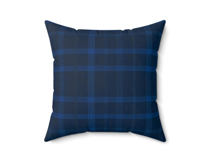 Midnight Blue Plaid Pillow: Spun Polyester Accent Throw Pillow
