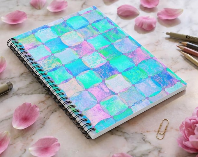 Pastel Watercolor Checkerboard Spiral Notebook | Ruled Notebook