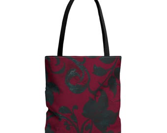Floral Polyester Tote Bag | Maroon Elegant Design