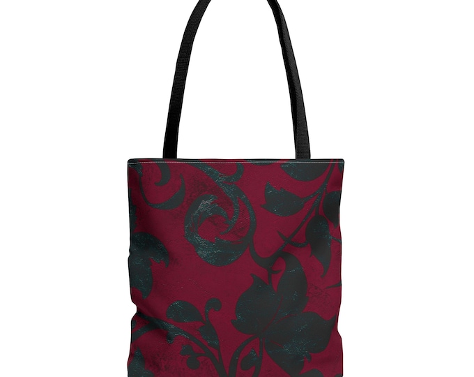 Floral Polyester Tote Bag | Maroon Elegant Design