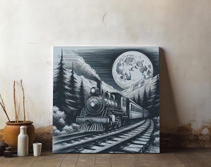 Vintage Steam Locomotive Canvas Art: Classic Americana Home Decor, 14x14