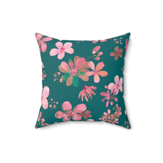 Emerald Floral Pillow: Teal Couch Cushion, Cozy Home Decor