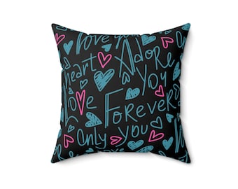 Romantic Hearts Throw Pillow: Spun Polyester Accent Cushion