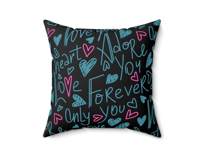 Romantic Hearts Throw Pillow: Spun Polyester Accent Cushion