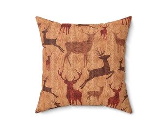 Rustic Deer Pillow: Cabin Decor Throw Pillow (16x16)