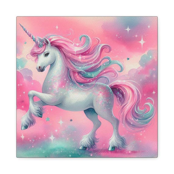 Whimsical Unicorn Matte Canvas, Fantasy Playroom Decor