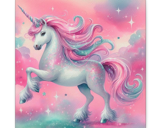 Whimsical Unicorn Matte Canvas, Fantasy Playroom Decor