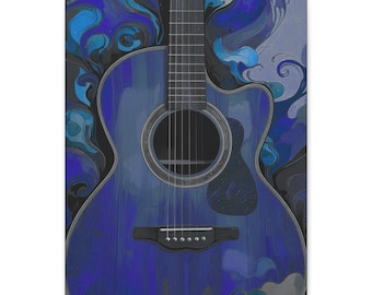 Cobalt Blue Acoustic Guitar Canvas Art: Musician Home Decor (16x20 Canvas Only)