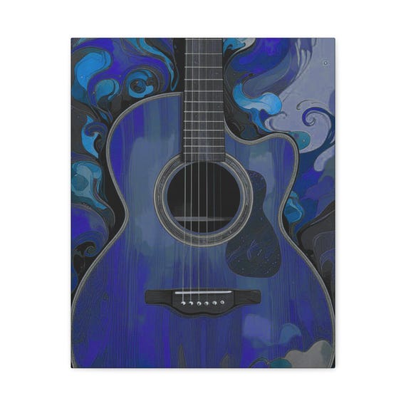 Cobalt Blue Acoustic Guitar Canvas Art: Musician Home Decor (16x20 Canvas Only)