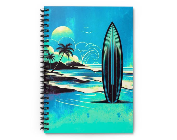 Tropical Beach Notebook: Surfing Theme, Ruled Pages