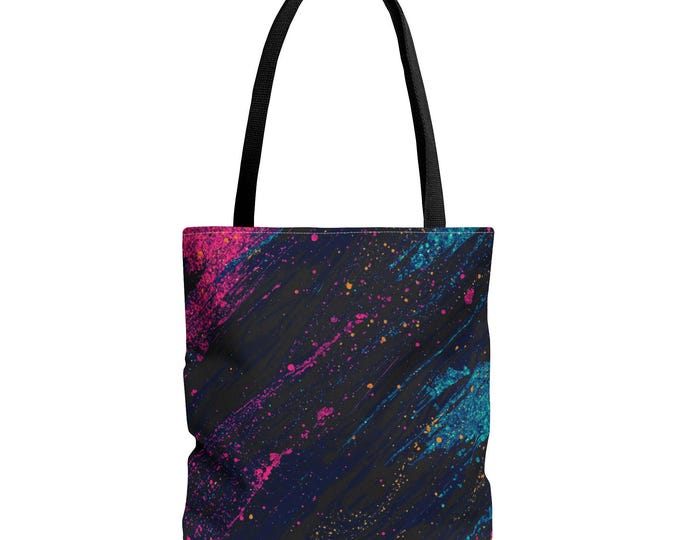 Neon Paint Splatter Tote Bag | Abstract Galaxy Brushstroke Pattern