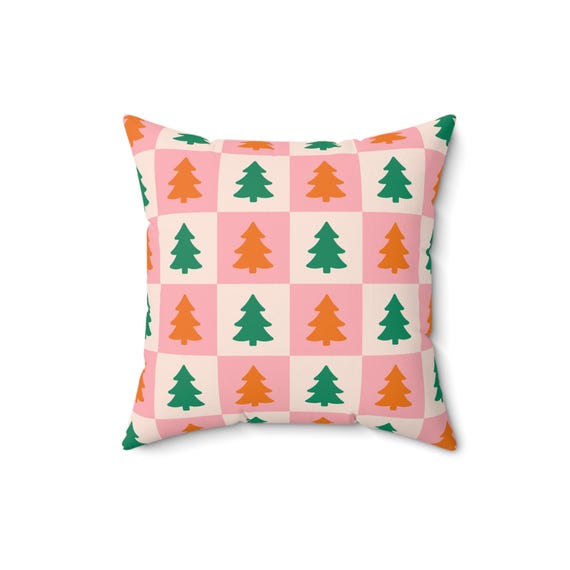 Festive Christmas Tree Throw Pillow: Pink Holiday Decor (16x16)