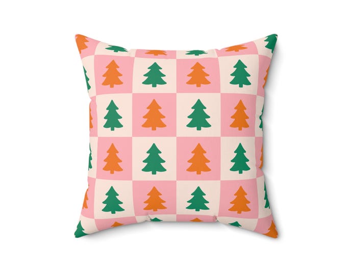 Festive Christmas Tree Throw Pillow: Pink Holiday Decor (16x16)