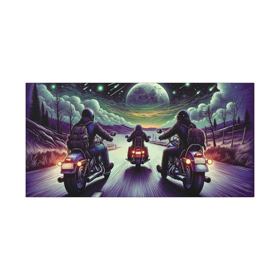 Motorcycle Canvas Art: Cosmic Biker Road Trip Decor (30x15)